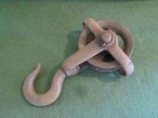 Vintage Cast Iron Pulley Block & Hook ~ 10" Heavy Duty Industrial Barn Hoist