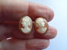 SCARCE VICTORIAN 9 CARAT ROSE GOLD & SHELL CAMEO SCREW EARRINGS NON PIERCED GIFT