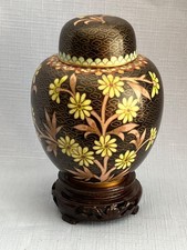 Vintage Cloisonne Ginger Jar On Wooden Stand