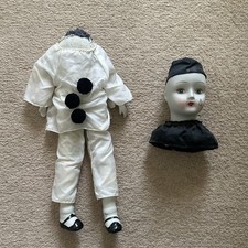 RARE Vintage Pierrot Porcelain Clown Doll with Stuffed Body 1980s