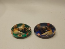 2 Small Vintage Sea Scene Crab Shells Acrylic Paperweight 1970s
