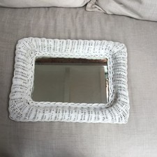 Wicker Mirror for Wall Or Dresser Vanity Tray White Frame Rattan