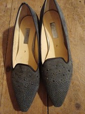 Gabor Grey Suede Slip On Comfort Rhinestone Detail Shoes UK 7