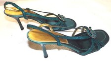 NEW ROBERTO VIANNI UK 5 EUR 38 TURQUOISE DIAMANTE ANKLE STRAP PARTY SANDALS 3¼"