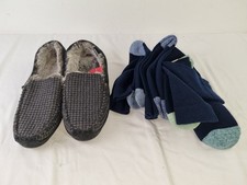 M&S Men's 3pcs Bundle Socks Slippers Size 12 Ankle Dogtooth Fleece Blue New F2