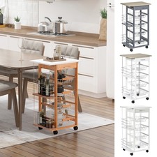 Multi-Use Kitchen Island Trolley w/ 4 Baskets 2 Side Racks Drawer Worktop