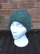 Green Ribbed Slouchy Beanie - Hand Knitted in a Soft Spun Yarn - Unisex