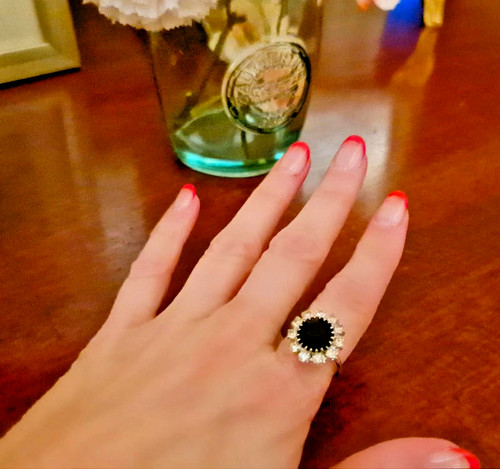 Silver diamante and sapphire - and,