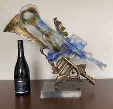 Yves Lohe Bronze And Glass Limited Edition Trumpet Sculpture