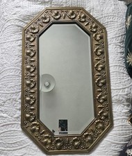 Early 20th Century 1930's Vintage Embossed Metal Gold Ornate Hallway Mirror