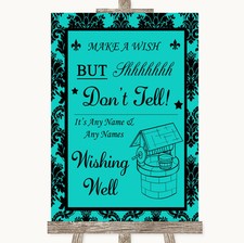 Turquoise Damask Wishing Well