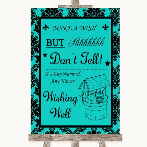 Turquoise damask wishing - damask,