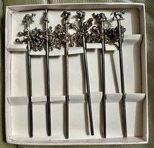 6 Silver Animal Swizzle Sticks
