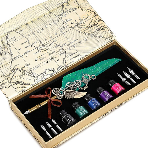 Quill pen ink - set,, feather