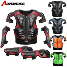 Kids Motorcycle Motocross Bike Chest Back Body Armour Protector Vest Kneepad Set