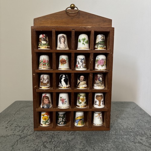 Vintage thimble wooden display - wooden,
