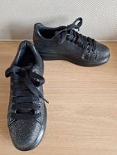 Women's Fashion  Black Glitter Sparkly  Metallic Trainers Sneaker Shoes ~ size 5