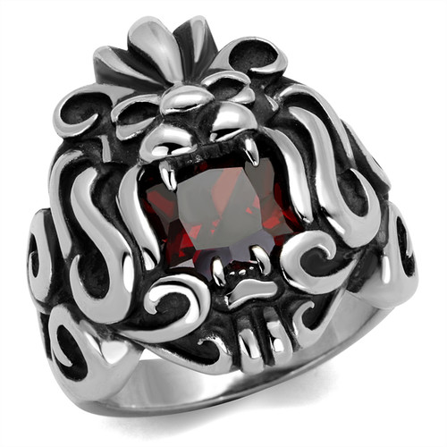 Mens garnet ring lion - , head