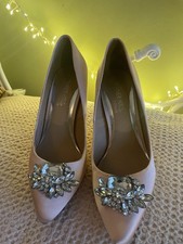 Beautiful Pink Satin  Occasion Shoes with Silver Diamond Embellishing Size 6