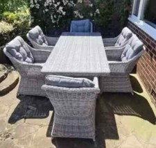 Garden Dining Set Large Wicker Rattan Furniture Patio Cushion Chairs Glass Table