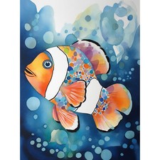 Clownfish Spot Pattern Modern Folk Art Watercolour XL Wall Art Canvas Print Huge