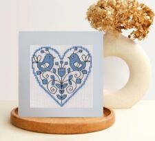 Blue Heart Card - Cross Stitch