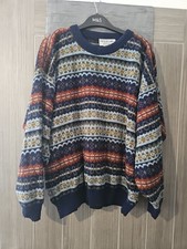 Mens Benjamin Blue Mix Argyle Style Crew Neck Knit Jumper Size Medium