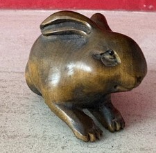 Antique Netsuke Rabbit, Glass eyes, Signed, 5cm