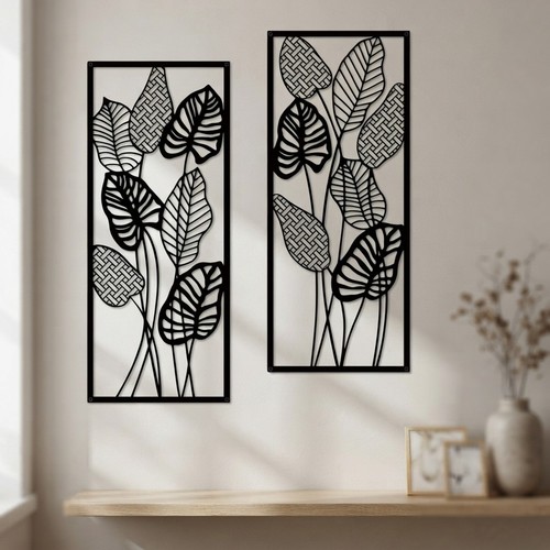 Elegant black leaf wall - black,