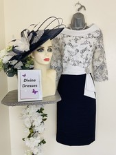 Condici Mother of Bride Groom Size 12 Navy & Ivory Dress & Hatinator