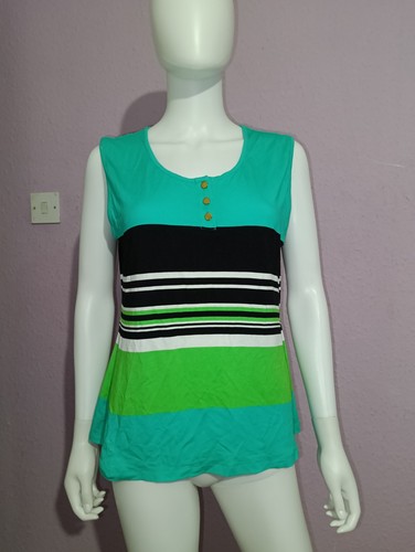 Top stripe scoop neck button - top,