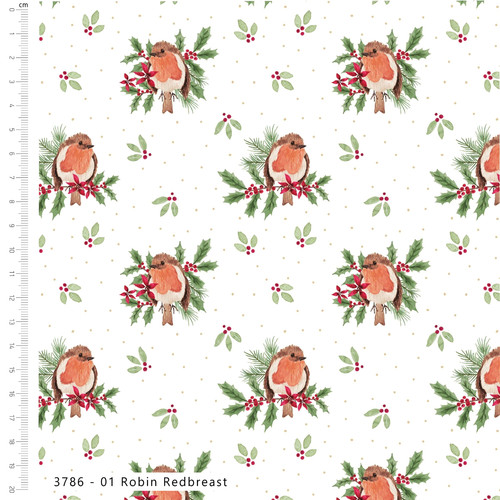 Christmas robins fabric cotton - robins,