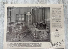 Harrods Furniture London Silk Damask Setee Sofa 1936 vintage print advert
