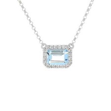 Gin and Grace Eliza 18K White Gold Emerald-Cut Aquamarine Pendant Blue