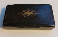 Lovely Victorian Snuff box with inlaid brass cartouche. Could be paper mache?