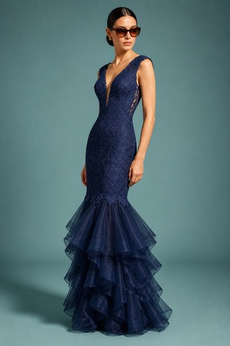Navy blue evening prom - evening, dress