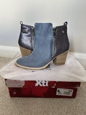 XTI Jean Blue Laser Cut Block Heel Ankle Boots UK 6