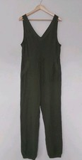 White Stuff Lainey Sleeveless Organic Cotton  Jumpsuit Khaki Green Size 12 QVC. 