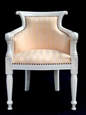 DUTCH TUB ARM CHAIR ANTIQUE PALE CREAM GOLD YELLOW REGENCY STRIPE  FABRIC SALON