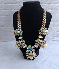 Stella & Dot Trellis Mae Necklace Gold Tone 17-20" Long Rhinestone Flowers VGC