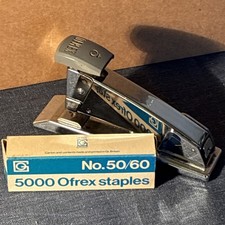Retro 1960s OFREX "50" Vintage Desk Stapler Chrome Mid Century & Copper Staples