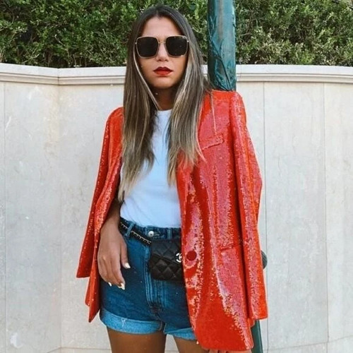 Zara red sequinned blazer - sequinned,