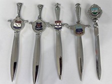 Vintage Group Of 5 Heavy Chrome Letter Openers Kent Commemorative Interest