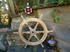Large Mango Wood Ships wheel 24"  Wooden With Metal Nautical maritime Home Decor