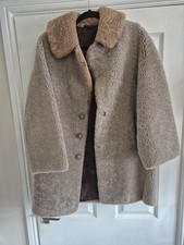 Vintage Women's Designer Winter Beige Curly Sheepskin Coat by size 14 Skandipals