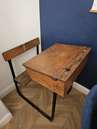 Antique wooden school desk - wooden,