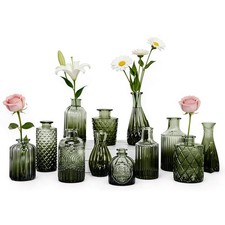 12 vintage glass bud vases