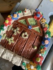 garden fairy door concrete statue, handmade and painted