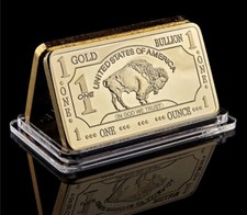 1 OZ - Gold Buffalo Bullion Bar . 999 Fine 24k