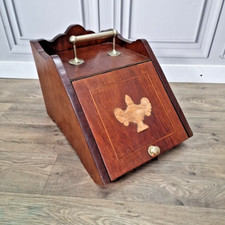 Antique Edwardian Wooden Fireside Coal Scuttle Cabinet Scuttle - Storage